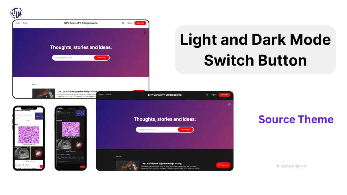 Add Dark mode Theme switch Button to Ghost Blogs -Source Theme